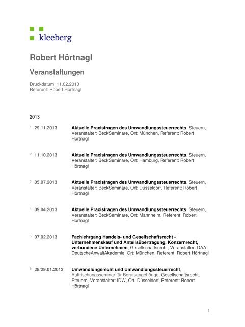 Kleeberg: Komplettarchiv der Veranstaltungen