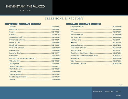 TELEPHONE DIRECTORY THE VENETIaN®|THE PaLazzO aND ...