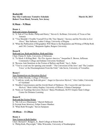 Tentative Schedule of Conference Sessions on - The Philip Roth ...