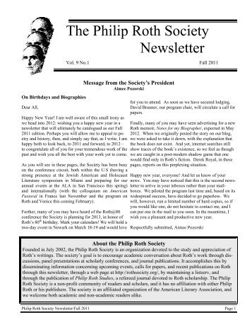 ciety The Philip Roth Society Newsletter