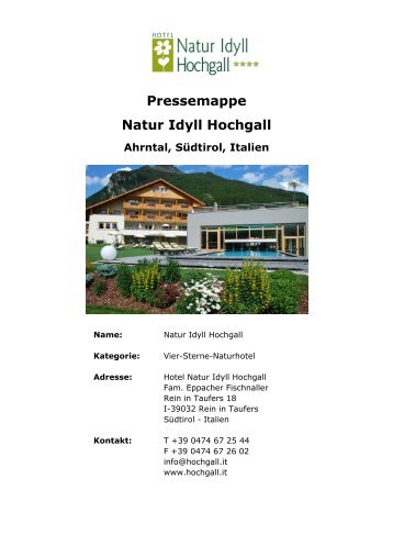 Pressemappe Natur Idyll Hochgall - Stromberger PR