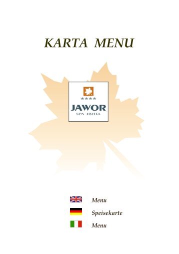 KARTA MENU – JAWOR - Hotel SPA Bielsko