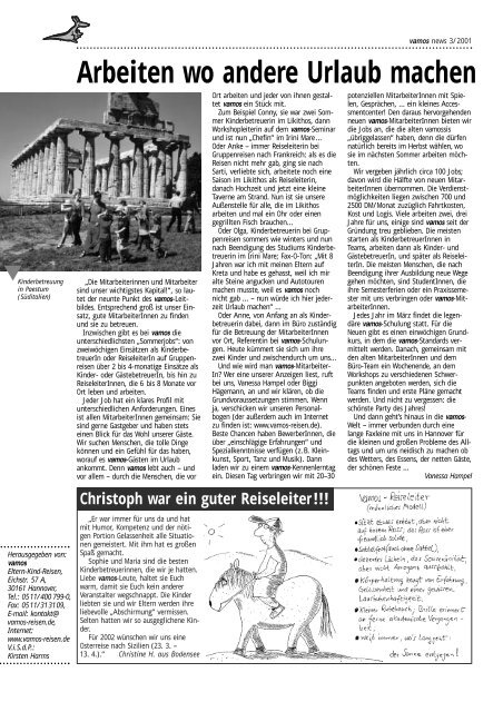 vamos-Kundenzeitung 06/2001 - vamos Eltern-Kind-Reisen