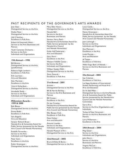 Governor's Arts Awards - Nevada Arts Council