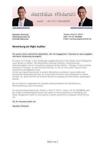 Bewerbung als Night Auditor - Matthäus Winiarski