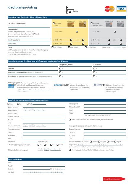 Kreditkarten-Antrag