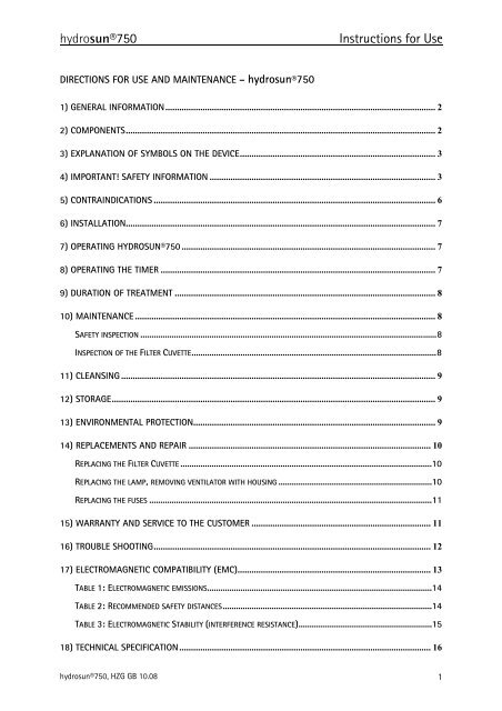 hydrosun®750 Instructions for Use - Eisenhut-Vet AG