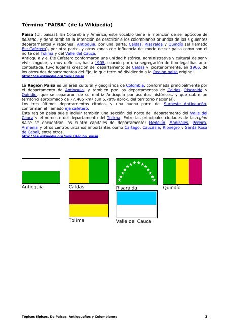 Tópicos típicos. De Paisas, Antioqueños y Colombianos - Inoriza