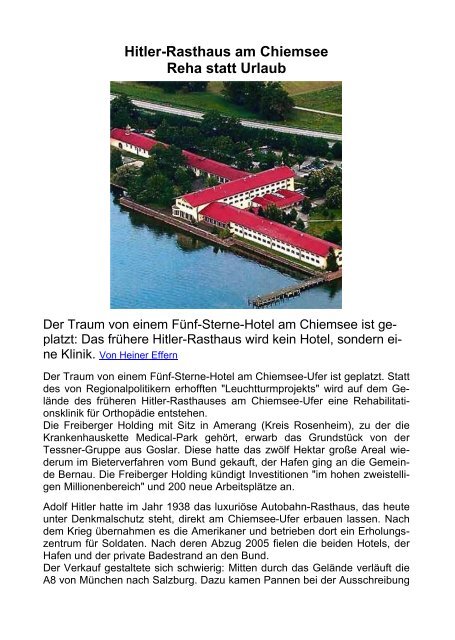 Hitler-Rasthaus am Chiemsee Reha statt Urlaub - Rudolf Weber