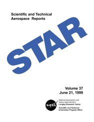 Scientific and Technical Aerospace Reports Volume 37 June 21, 1999