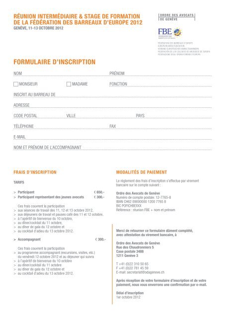 formulaire d'inscription - Ordre des Avocats de Genève