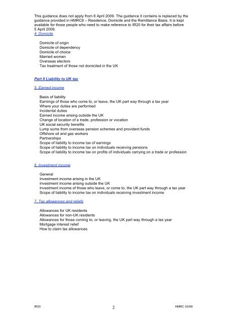 IR20 - Residents and non-residents liability to tax in the United ...