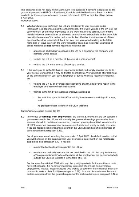 IR20 - Residents and non-residents liability to tax in the United ...