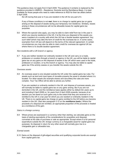 IR20 - Residents and non-residents liability to tax in the United ...