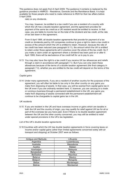 IR20 - Residents and non-residents liability to tax in the United ...