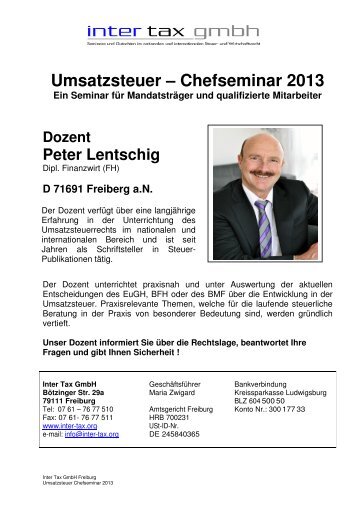 Umsatzsteuer – Chefseminar 2013 - Inter Tax GmbH