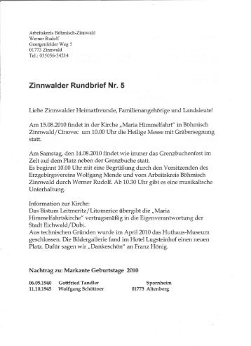 Zinnwalder Rundbrief Nr. 5 - beim Erzgebirgsverein Zinnwald ...