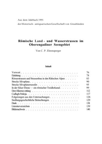 Römische Land - und Wasserstrassen im Oberengadiner Seengebiet