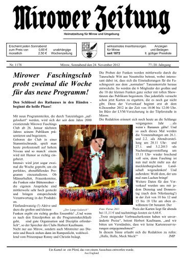 Mirower Faschingsclub probt zweimal die Woche ... - Mirower Zeitung