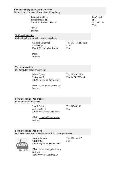 Gastgeberverzeichnis der näheren Umgebung - Deutscher ...