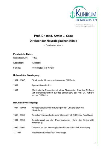 Lebenslauf des Chefarztes Herrn Prof. Dr. Grau - Klinikum ...