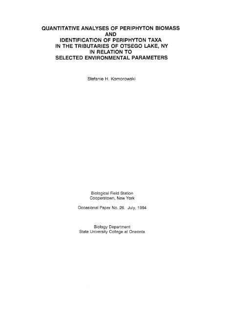 quantitative analyses of periphyton biomass and ... - SUNY Oneonta