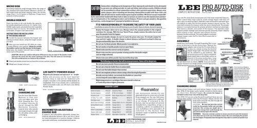 Lee Pro 1000 Powder Measure Chart