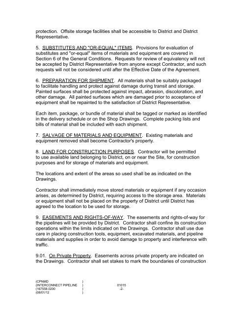 CPNMD Interconnect Pipeline Specs 8-1-12 - Garney Construction