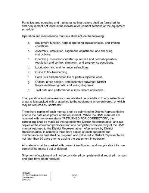 CPNMD Interconnect Pipeline Specs 8-1-12 - Garney Construction