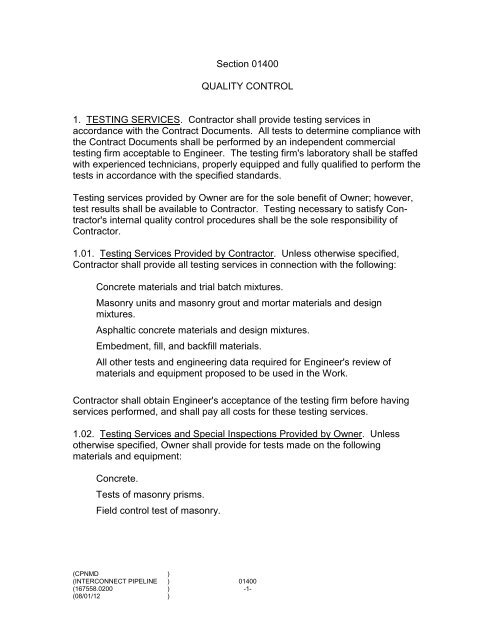 CPNMD Interconnect Pipeline Specs 8-1-12 - Garney Construction