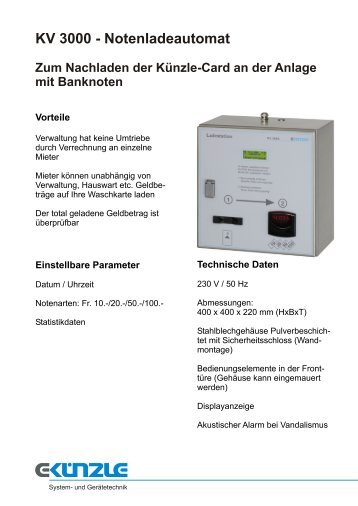 KV 3000 - Cashladeautomat Zum Nachladen ... - Elektro Künzle AG