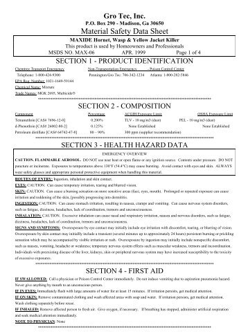 Material Safety data sheet for Maxide Hornet