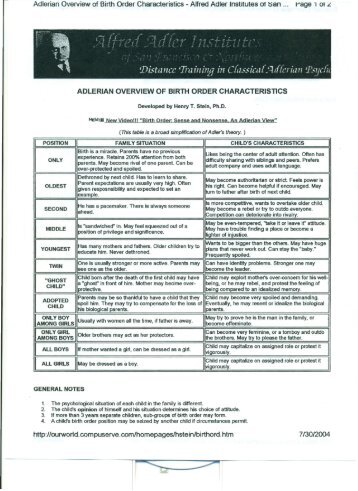 Adlerian Overview of Birth Order Characteristics - Alfred Adler ...