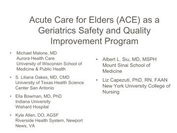 The Art and Science of Acute Care for Older Adults - American ...