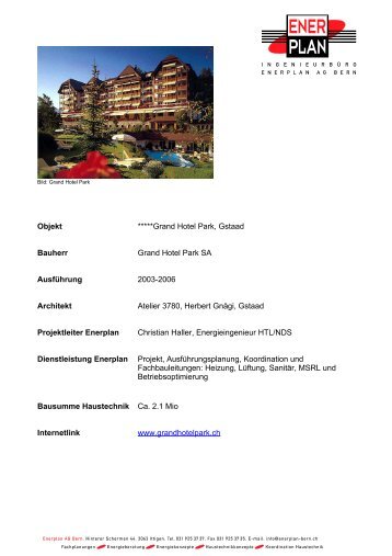 Fitness/Wellnessbereich Grand Hotel Park - Enerplan AG Bern