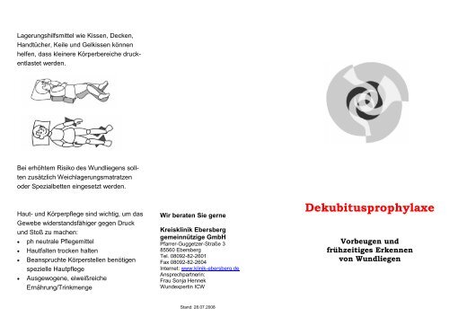 Flyer &quot;Dekubitusprophylaxe&quot; - Kreisklinik Ebersberg GmbH
