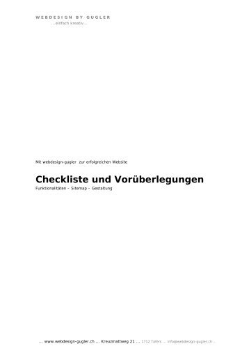 Checkliste und Vorüberlegungen - Webdesign by Gugler