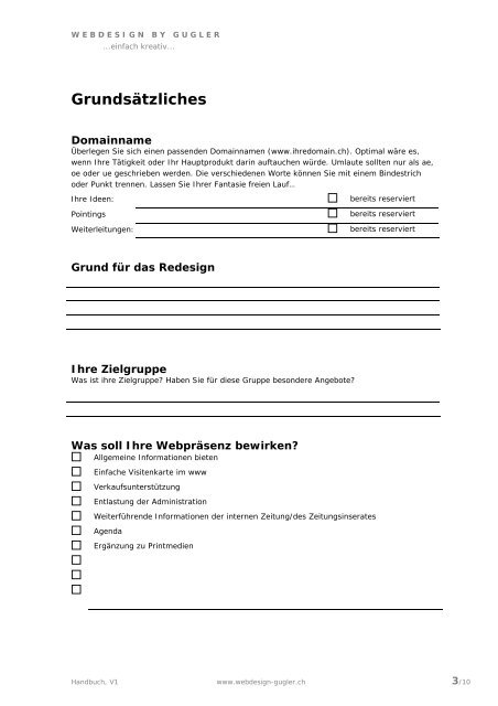 Checkliste und Vorüberlegungen - Webdesign by Gugler