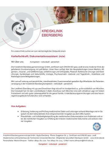 Kodierfachkraft / Dokumentationsassistenten (m/w) - Kreisklinik ...