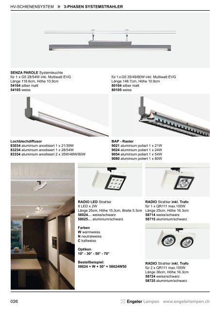 NV/HV Seil Und Schienensysteme - Engeler Lampen AG