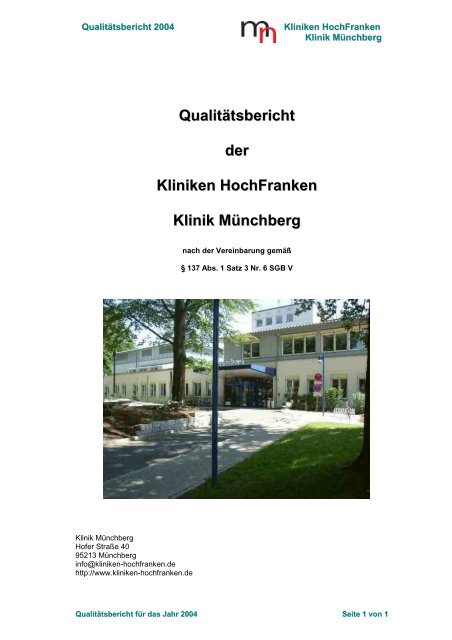 Qualitätsbericht der Kliniken HochFranken Klinik ... - MedizInfo