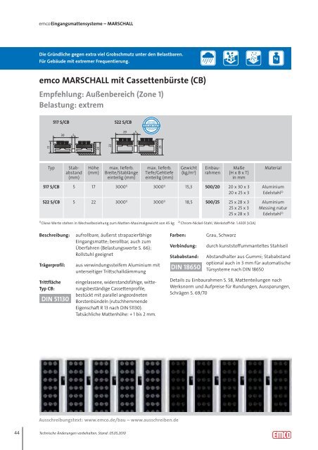 Empfehlung: Außenbereich (Zone 1) Belastung - Emco