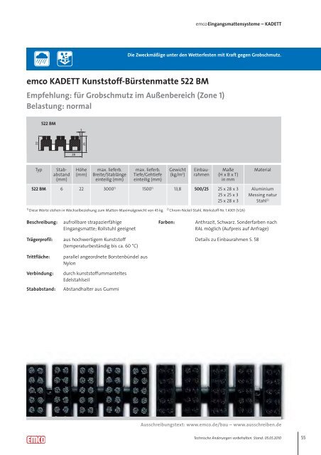 Empfehlung: Außenbereich (Zone 1) Belastung - Emco