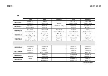 Horaires classes Gymnase - ENSR