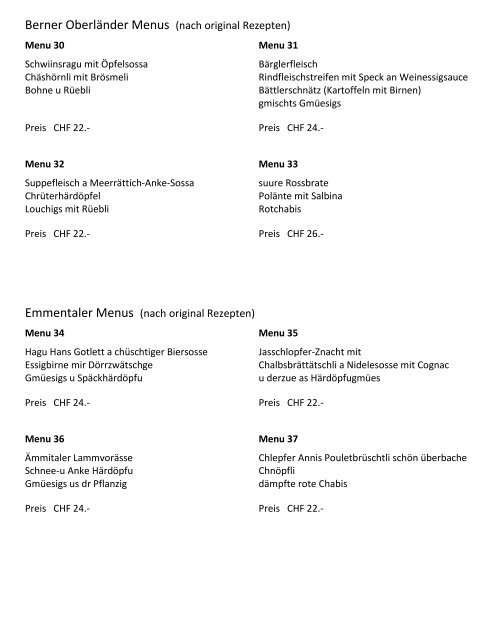 Menüvorschlägen - Engstligenalp