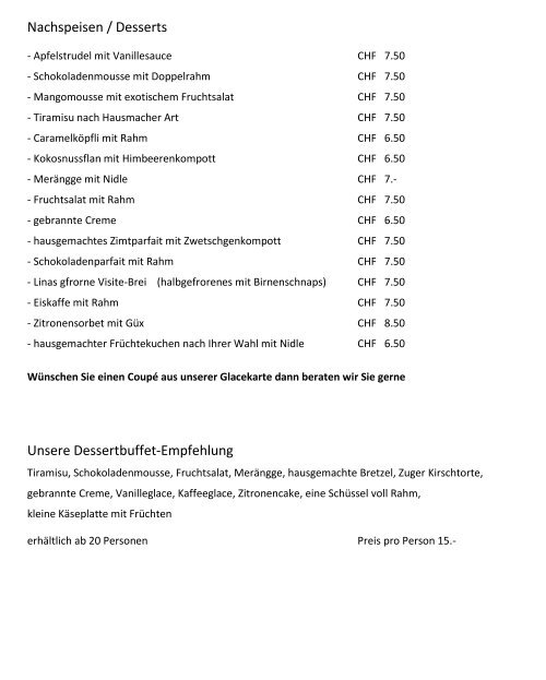 Menüvorschlägen - Engstligenalp