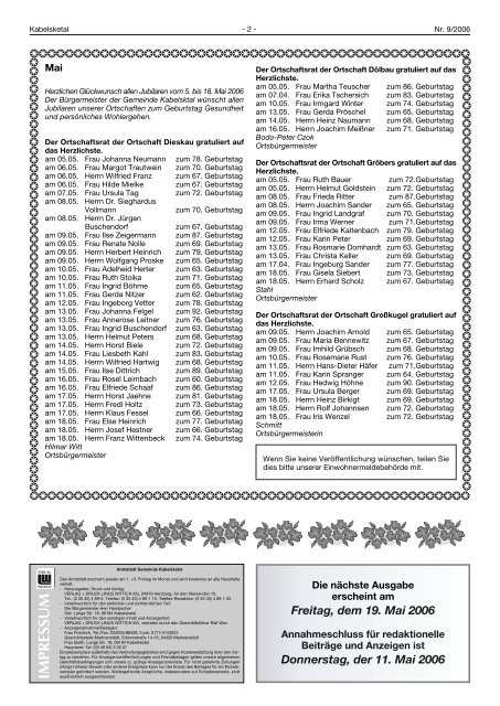 ¥ Kabelske-Tal 18-06/ges. - Einheitsgemeinde Kabelsketal