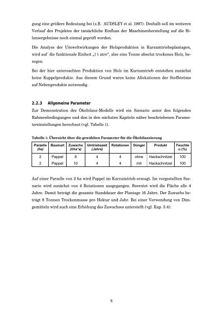 Ökobilanzierung der Holzproduktion im Kurzumtrieb - 1. Januar 2008