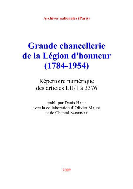 Grande Chancellerie de la Légion d'honneur. - Archives nationales
