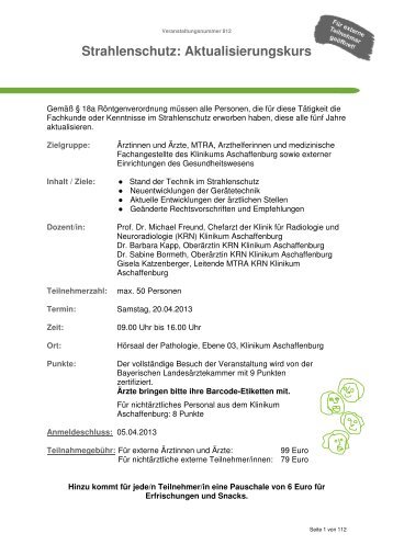 Strahlenschutzkurse 2013 - Klinikum Aschaffenburg